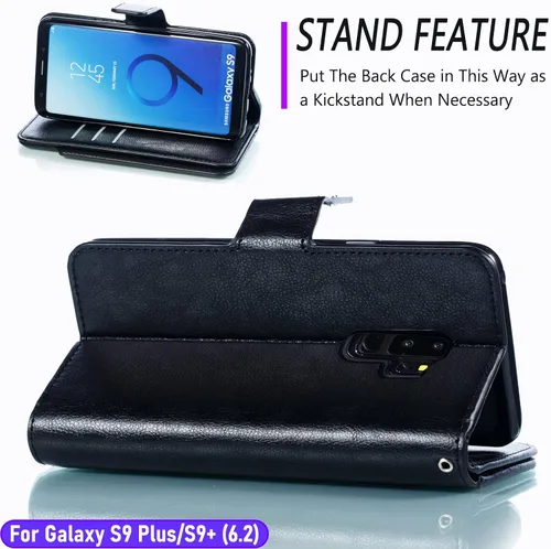 Vista 4 de Funda tipo cartera para Galaxy S9 Plus/S9+ de 6.2 pulgadas [3+ ranuras para tarjetas] Funda de cuero de PU plegable para tarjetas de crédito