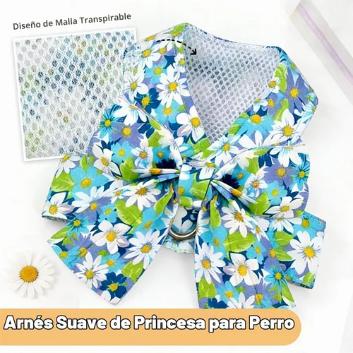 Vista 6 de BAEJMJK Juego de arnés y correa para perro con lazo sin tirones, arnés floral de margaritas para mascotas con anillo en D, chaleco de arnés de malla