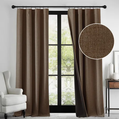 Vista 210 de RYB HOME Cortinas de lino texturizado 100% opacas de 84 pulgadas de largo, aislamiento térmico, privacidad, ahorro de energía para dormitorio, sala