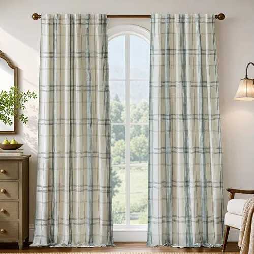 Vista 36 de DriftAway Cortinas de felpilla de lino a cuadros 100% opacas de 96 pulgadas Beige