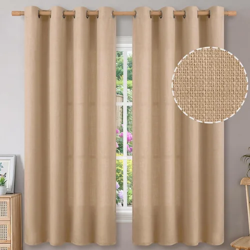 Vista 143 de BGment Cortinas de Lino Beige de 63 Pulgadas de Largo 2 Paneles - Tratamientos para Ventanas con Textura de Arpillera Filtrantes de Luz Cortinas B