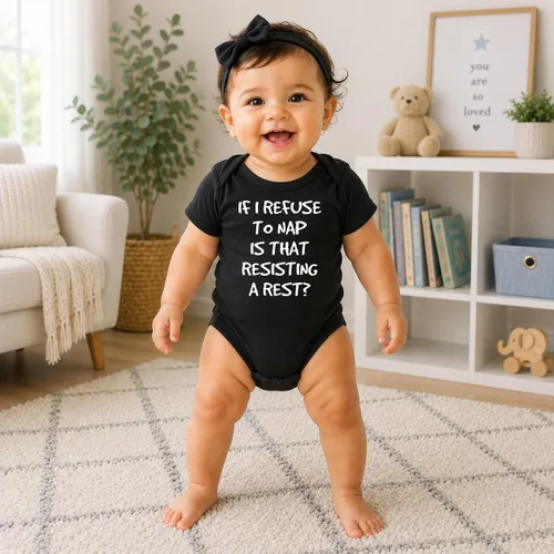 Vista 7 de CBTwear If I Refuse to Nap Is That Resisting Funny Baby Bodysuit Negro