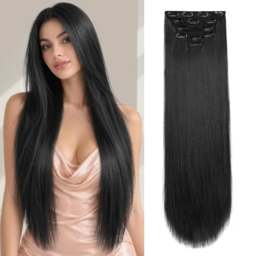 Vista 33 de Fliace Extensiones de cabello con clip, 6 piezas de extensiones onduladas, cabello espeso rubio ceniza, extensiones de cabello que se mezclan bien