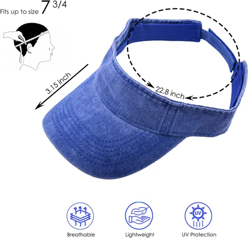 Vista 2 de Washed Distressed Sun Visors for Women Men, Plain Sports Sun Hat Outdoor Beach Cap Sun Protection