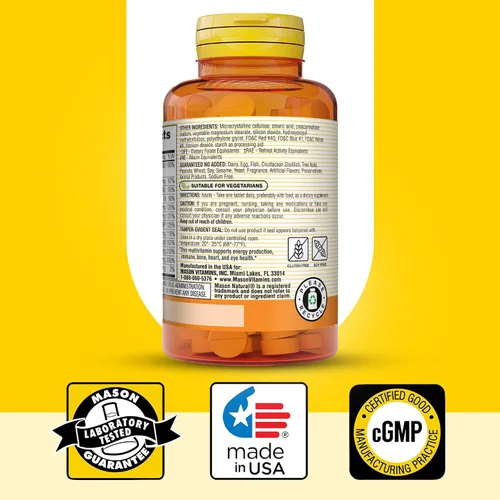Vista 6 de MASON NATURAL Mini vitaminas A, C, D3, E, B1, B2, B3, B6, B12, folato y calcio para la salud general, 100 tabletas
