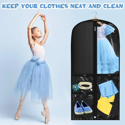 Vista 5 de Geelin 14 bolsas de ropa para baile PVC transparente, negro