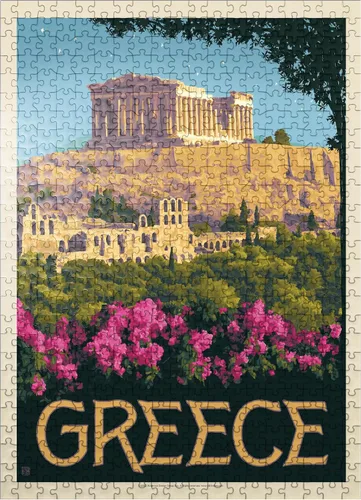 Vista 8 de MyPuzzle Greece: The Parthenon, póster vintage, rompecabezas de 100 piezas para adultos
