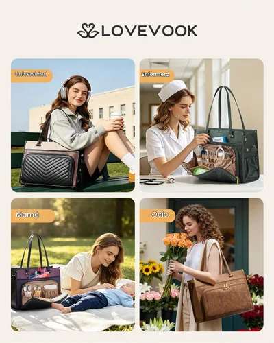 Vista 8 de LOVEVOOK PU Leather Laptop Bag for Women Work Purse Teacher Computer Tote Black