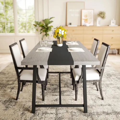 Vista 8 de HOMCOM Mesa de comedor industrial para 8 personas, mesa de cocina rectangular de 70.9 pulgadas de largo con mesa grande y patas de acero