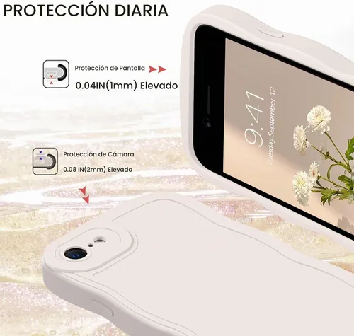 Vista 6 de GUAGUA Funda para iPhone SE 2022/2020, Funda para Teléfono iPhone 7/8 Diseño Lindo de Forma de Onda Rizada TPU Suave con Correa de Muñeca Soporte
