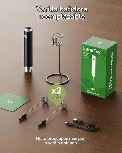 Vista 6 de Maestri House LunaFro - Espumador de leche recargable con soporte, máquina de espuma eléctrica de mano, impermeable, desmontable, de acero