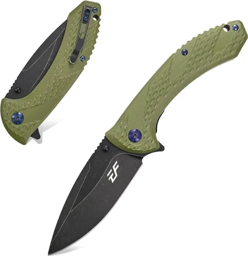 Vista 11 de Eafengrow EF927 Cuchillo de bolsillo D2 Hoja de acero con revestimiento de óxido negro, cuchillo para exteriores, mango G10, rodamiento de bolas