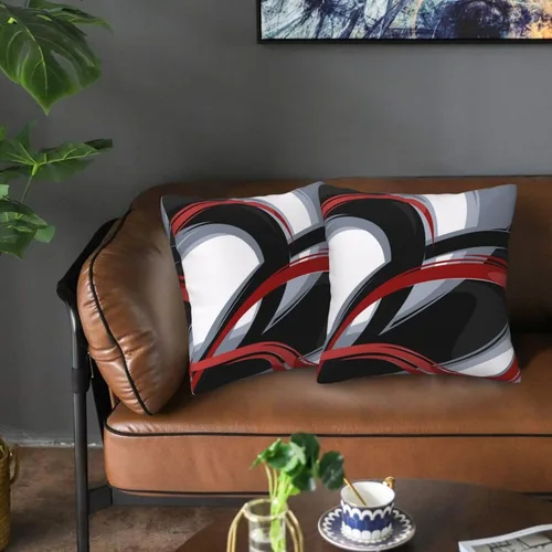 Vista 4 de Lcokin - Fundas de almohada decorativas con rayas rojas y negras abstractas, 16 x 16 pulgadas, juego de 2, funda cuadrada de cojín gris para sofá