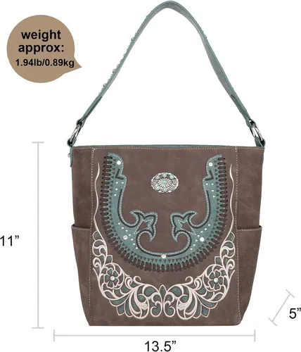 Vista 4 de Montana West Boot Scroll Collection - Bolso de mano oculto para mujer, cuero vegano, bolso de hombro occidental con cartera