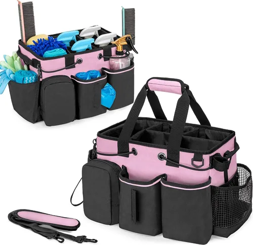 Vista 10 de LoDrid Organizador de limpieza profesional grande con divisor desmontable, organizador de suministros con asa y correa para el hombro, bolsas