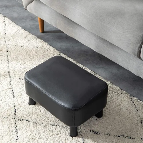 Vista 6 de IBUYKE Reposapiés pequeño de 16.54", taburete de escalón de piel sintética PU, con patas de madera de pino y asiento rectangular acolchado