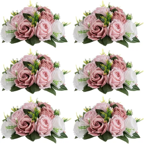Vista 24 de Sziqiqi Flores de rosas artificiales de seda sintética para decoración de centros de mesa de boda, decoración del hogar, paquete de 2 unidades Azul