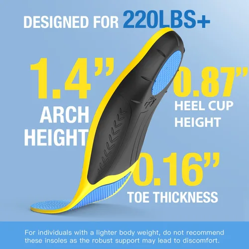 Vista 2 de BestHalo Plantillas resistentes para fascitis plantar, más de 220 libras, soporte de arco alto, inserciones ortopédicas para aliviar el dolor, pies