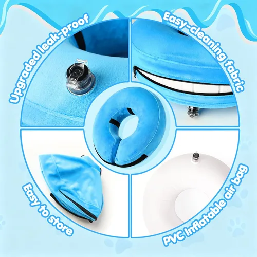 Vista 5 de Grand Line Collar inflable para perros y gatos, cono de recuperación suave para perro después de una cirugía, cono protector del cuello para Azul