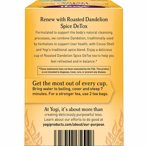 Vista 3 de Yogi Destox de especias de diente de león tostado con té, 16 bolsas por paquete (4 paquetes), té orgánico DeTox, incluye raíz de diente de león