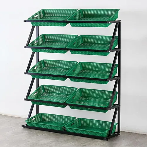 Vista 12 de Shelves 4/5 Tier Commercial Supermarket Fruit Rack Vegetable Shelf, Retail Display Rack, Large Capacity Snack Storage Basket for Pantry/Retail Nero