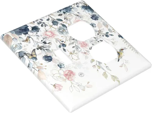 Vista 242 de Decorative Outlet Covers Blue Background White Cat Daisy Floral 2-Gang 1-Gang Wall Plate Single Toggle/Rocker Farmhouse Style Light Switch Covers