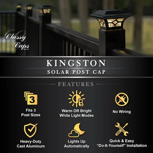 Vista 6 de Classy Caps Kingston - Juego de 8 tapas solares para postes de 2 x 2, 2.5 x 2.5, 3 x 3 pulgadas (negro)