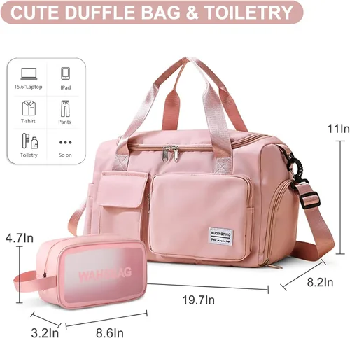 Vista 290 de Pequeña bolsa de gimnasio para mujer, bolsa de viaje con compartimento para zapatos