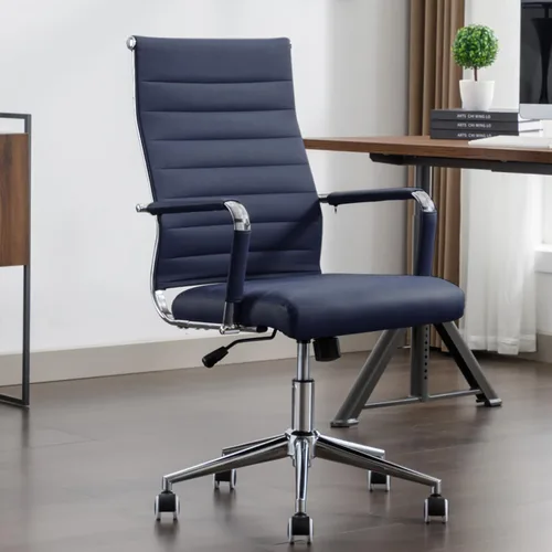 Vista 8 de Silla de escritorio de oficina de cuero, sillas de sala de conferencias con ruedas, silla ejecutiva moderna de respaldo alto, ergonómica, giratoria