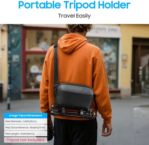 Vista 13 de FINTIE Bolsa bandolera para cámara con trípode para cámaras DSLR SLR sin