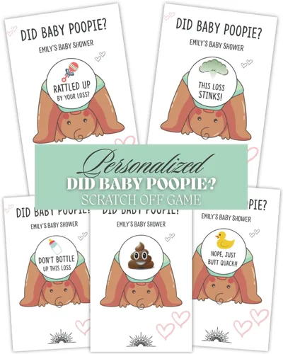 Vista 7 de Pin the Poopie on the Diaper Boy Baby Shower Game - Divertido juego de baby shower con divertidas calcomanías vibrantes de Poopie - Para revelación