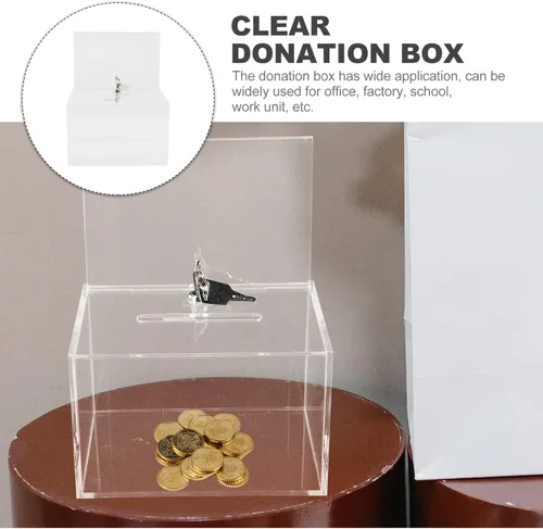 Vista 3 de GANAZONO Caja de donación transparente con candado, caja de sugerencia, caja de sugerencia, caja de comentarios, almacenamiento de cartas de queja