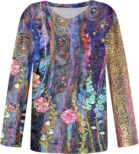 Vista 4 de Trajes de otoño para mujer, sudaderas de manga larga con estampado de cuello en V, trajes lindos y cómodos y elegantes