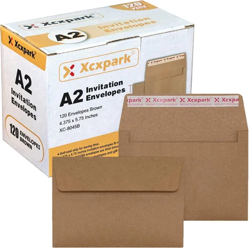 Vista 25 de Xxcxpark 100 unidades de sobres de invitación imprimibles A6 4.75x6.5 pulgadas, sobres autoadhesivos de 120GSM de papel kraft marrón