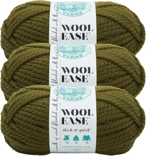 Vista 100 de Lion Brand Yarn - Ovillo de lana Wool-Ease Thick & Quick color fuerza aérea Super Bulky Wool Acrylic Blend Fiber for Soft Hats, Sweaters, Chunky