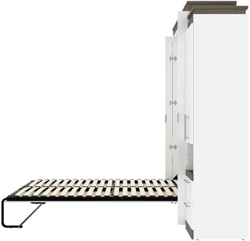 Vista 10 de Atlin Designs Cama Murphy de madera moderna de 104 pulgadas con 2 armarios de almacenamiento en blanco
