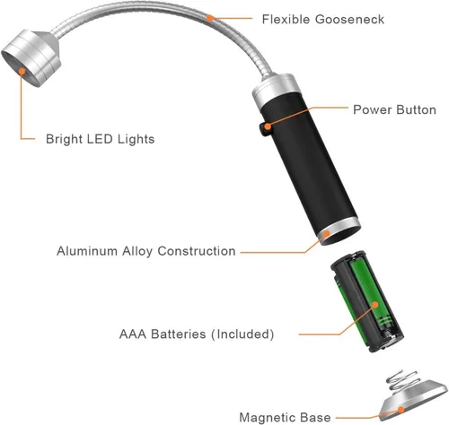 Vista 4 de FIREOR - Accesorios de iluminación para parrilla de barbacoa para exterior, luces LED magnéticas para BBQ con cuello de ganso flexible resistente a