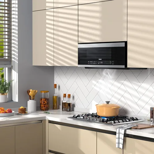 Vista 6 de Galanz GLOMJK12S2SWN10 Campana de Microondas de Bajo Perfil para Colocar sobre la Estufa, Combinación de Vapor y Cocina Sensorial, 11 Niveles