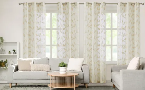 Vista 7 de Bujasso - Cortinas de hojas transparentes de 63 pulgadas, bordadas con flores, estilo granja, cortinas con filtro de luz para ventana, patrón Dorado