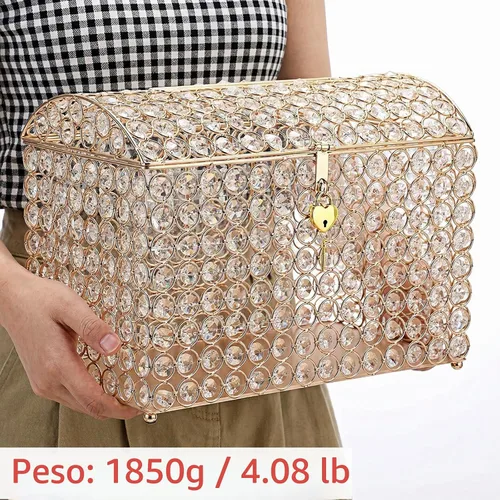 Vista 9 de ELLDOO Caja de tarjetas de boda de cristal con cierre de corazón, 12.6 x 6.3 x 9.4 pulgadas, caja de tarjetas de dinero estilo cofre del tesoro