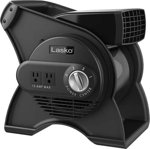 Vista 5 de Lasko Ventiladores giratorios de alta velocidad para refrigeración, ventilación y secado, 2 salidas de CA, disyuntor, 3 velocidades, negro