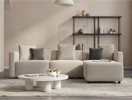 Vista 12 de Acanva Sofá modular convertible de lujo con tapicería en forma de L, sofá reversible contemporáneo con diván para sala de estar, apartamento