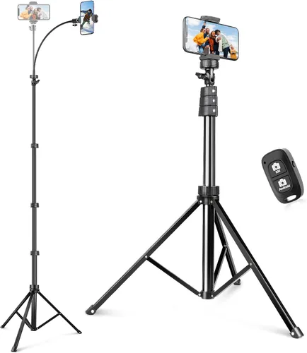 Vista 9 de SENSYNE Trípode de teléfono de 62 pulgadas y palo para selfie, soporte extensible para teléfono celular con control remoto inalámbrico y soporte