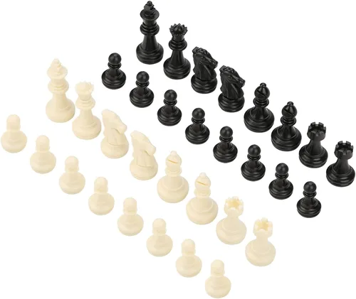 Vista 6 de Juego completo de 32 piezas de ajedrez en blanco y negro internacional, 32 piezas de ajedrez estándar de repuesto, piezas de ajedrez de plástico