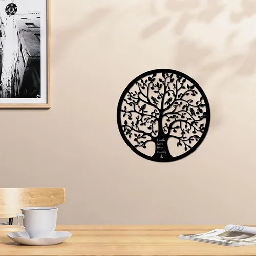 Vista 8 de ESTART Adorno de pared de 28 cm con diseño de árbol de la vida, escultura colgante de metal, placa familiar, decorativa para balcón, porche