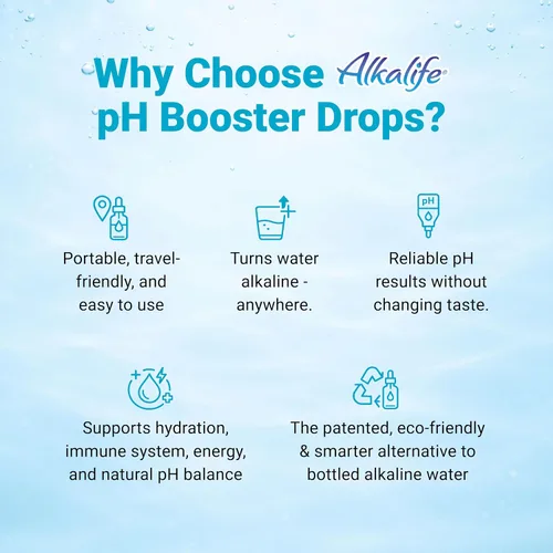 Vista 6 de Alkalife Gotas potenciadoras de pH, 1 paquete, convierte cualquier agua potable en agua alcalina pH 10, 360 porciones por botella, la fórmula