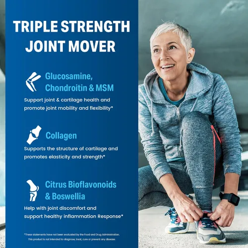 Vista 5 de Vitamin World Movimiento de articulaciones de triple fuerza, glucosamina condroitina con suplemento de apoyo articular MSM, extracto de colágeno