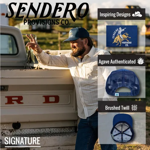 Vista 2 de Sendero Provisions Co. Ride or Die Logo Bordado Malla Snapback Sombrero Azul, Azul