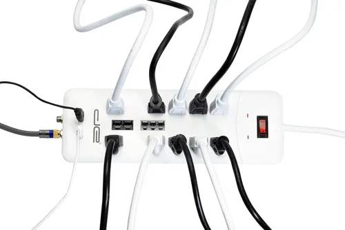Vista 4 de Digital Energy Protector contra sobretensiones resistente de 10 salidas de enchufe recto de 4050 julios (25 pies, WHT)