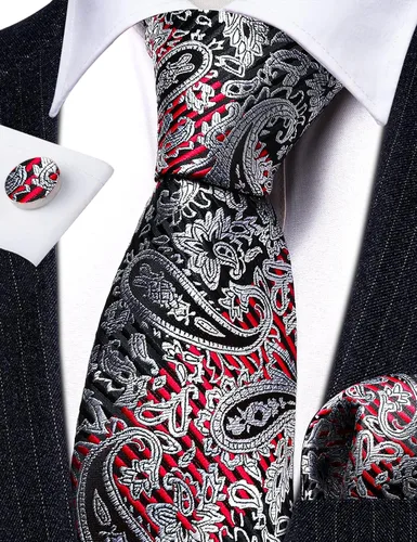 Vista 215 de Barry.Wang - Juego de corbata de seda para hombre, diseño de cachemira, pañuelo y gemelos de bolsillo